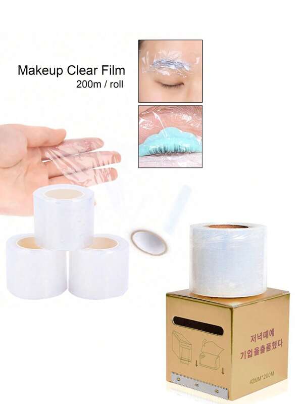 1 Roll 200M Clear Makeup Film Wrap For Eyelash Lift Brow Lamination Lip Eyebrow Tattoo Plastic Cover Eyelash Extension Glue Remover Lash Perm Lifting Film