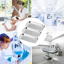 Bandeja de acero inoxidable para cirugía dental (paquete de 2), adecuada para laboratorios, salones de belleza, clínicas dentales, tiendas de tatuajes, cocinas, mesas de comedor, escuelas y otros lugares. - Plateado - Ver 11