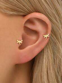 1只16G迷你蜻蜓耳骨钉,金色扁平耳环 | 迷你耳环 | 可叠戴耳环 | 蜻蜓耳环 | 925纯银饰品 | 适合女性日常佩戴 | 单只出售(非一对) - 彩色 - 查看 6