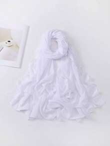 1条时尚优雅蕾丝雪纺围巾，适合搭配连衣裙 - 白色 - 查看 2