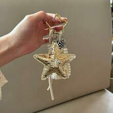 博主同款个性汽车钥匙扣DIY创意钥匙扣钥匙挂件心形星星吊坠包包挂件情侣手工编织拉夏德包包钥匙扣 - 彩色 - 查看 1