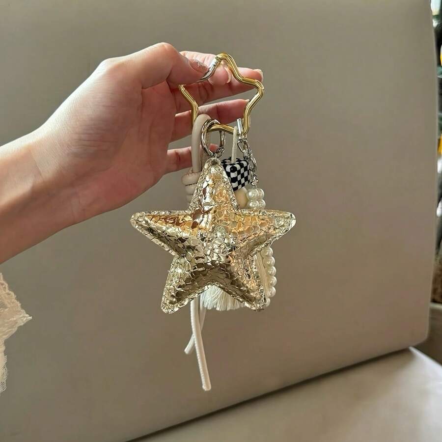 博主同款个性汽车钥匙扣DIY创意钥匙扣钥匙挂件心形星星吊坠包包挂件情侣手工编织拉夏德包包钥匙扣 - 彩色 - 查看 1