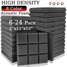 TOUO 6-24 块高密度吸音泡沫板 12 英寸 x 12 英寸 x 2 英寸/12 英寸 x 12 英寸 x 1.18 英寸，隔音墙板，用于降低回声和噪音，工作室和卧室声学处理，隔音家居配件 - 彩色 - 查看 2