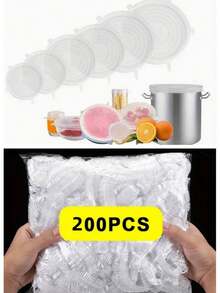 100pcs Transparent Food Wrap Covers, Disposable Use Reusable Plastic Wrap For Bowls, Fridge & Kitchen, Keeps Food Fresh, Airtight, Dustproof, Versatile Cooking Tool For Outdoor Camping And Barbecue, Random Color - White - View 17