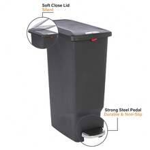 Narrow Kitchen Plastic Rectangular Trash Can With Steel Pedal, Black, 40 L - Black - View 2