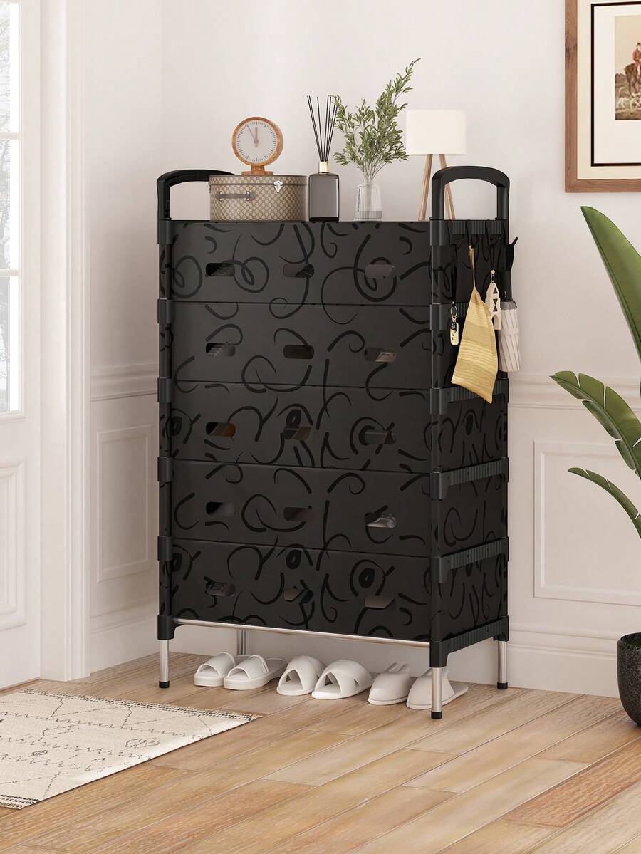 1 peça de sapateira multicamadas à prova de poeira, prateleira de armazenamento multifuncional de alta capacidade, economiza espaço, prateleira extensível para sapatos e botas plus size, com ganchos, adequada para corredor, sala de estar, quarto, varanda, garagem