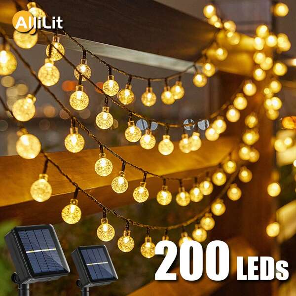 Solar Small Bubble Ball String Lights, With 100/50/20 LED Crystal Balls, 8 Flash Modes & IP44 Waterproof. For Summer Gardens, Patio Parties, Courtyard Decor, Plus Back - To - School Campus, Halloween, Christmas & Thanksgiving House Decor.