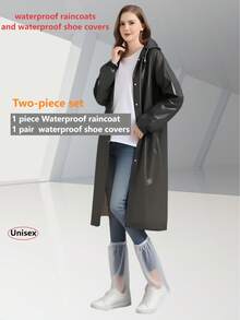 2 Stücke/Set Regenmantel + Wasserdichte Schuhüberzüge, dickerer Ganzkörper-Regenmantel für Erwachsene, unisex leicht tragbare Regenjacke, gerade geschnittene wasserdichte Schuhüberzüge, Schutz vor Staub und Regen