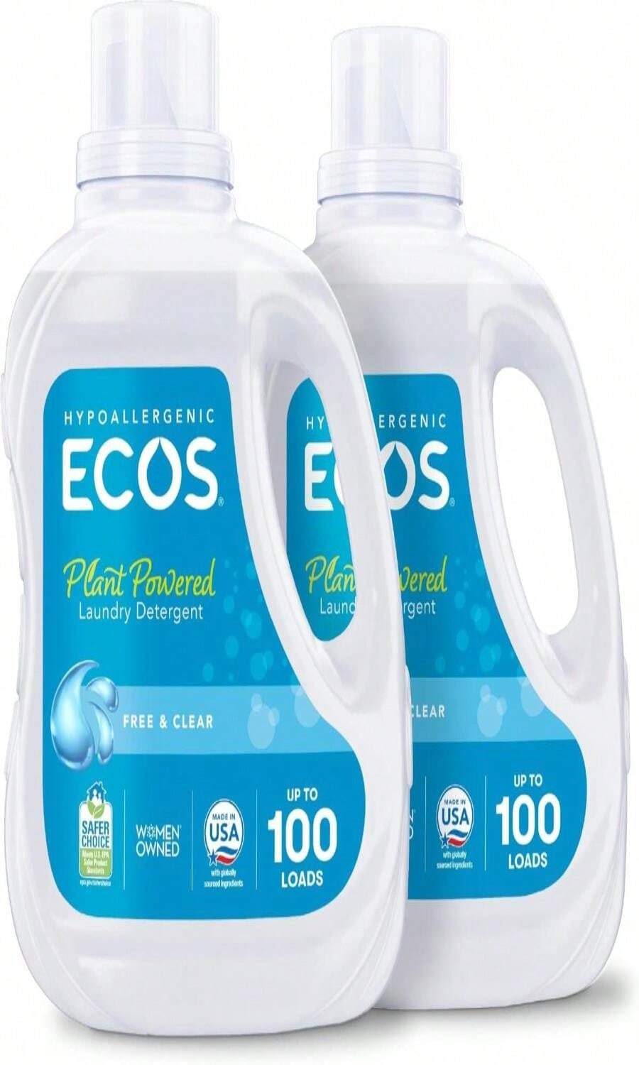 ECOS Laundry Detergent Liquid, 200 Loads - Dermatologist Tested Laundry Soap - Hypoallergenic, EPA Safer Choice Certified, Plant-Powered - Lavender, 100 Fl Oz (Pack Of 2) - Free & Clear - View 1