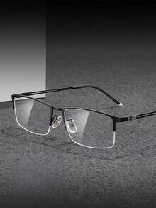 男女款变色太阳镜 - 复古金属半框矩形镜框 | 海滩、旅行和户外紫外线防护 | 电脑、游戏和数码设备蓝光阻隔 | 缓解眼疲劳，时尚商务休闲眼镜 | 非处方平面镜片 - 黑色 - 查看 3