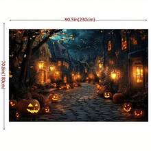 1 个发光南瓜灯，万圣节横幅 - 恶灵街景，配有南瓜灯和温暖的灯光，非常适合摄影、直播和秋冬装饰万圣节装饰 | 恶灵街景 | 涤纶 - 彩色 - 查看 5