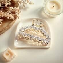 1 件几何图案休闲可爱锌合金发夹，水钻装饰发饰，适合所有季节发饰时尚爪夹女士发夹休闲发夹秋季配饰秋季时尚发夹冬季度假装女士