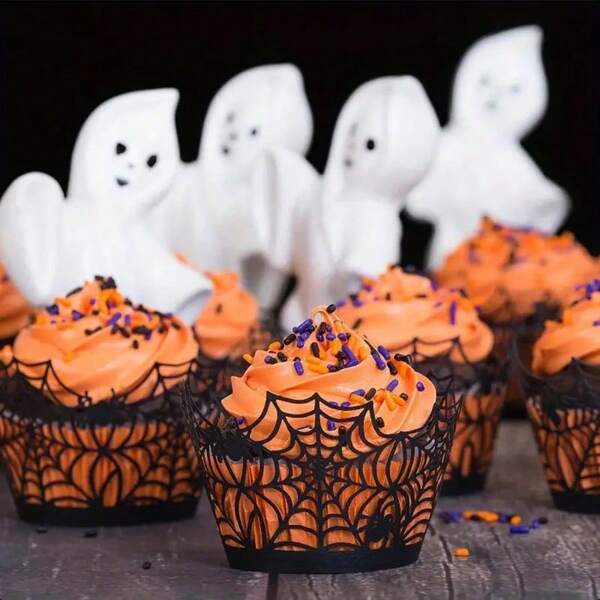 Envoltorios para cupcakes de Halloween, envoltorios para cupcakes con telaraña, suministros de decoración para fiestas de Halloween