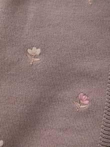 女婴针织圆领花卉刺绣开衫 - 咖啡棕 - 查看 3
