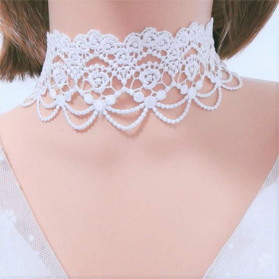 ​1Pcs Minimalist Lace Choker Necklace Bone Chain Neck Chain Elegant Versatile Style Elegant Women's Accessory ​ ​ - White Three - View 1
