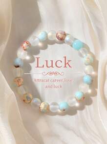 1pc Versatile Random Matte Shoushan Stone Beads Elastic Bracelet, Symbol Of Career, Love And Good Luck, Suitable For Festivals, Birthdays, Gifts