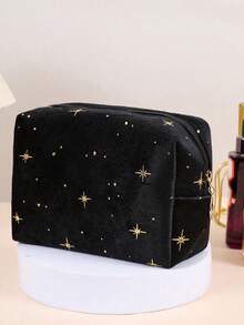 1pc Velvet Star Octagonal Cosmetic Bag, Large Capacity Portable Makeup Bag, Travel Organizer Pouch For Cosmetics, Skincare, Lipsticks, Simple Solid Color Style, Great Gift Item Travel Essentials Bag For School Vacation Holiday Back To School Supplies Travel Bag For Women - Multicolor - View 7