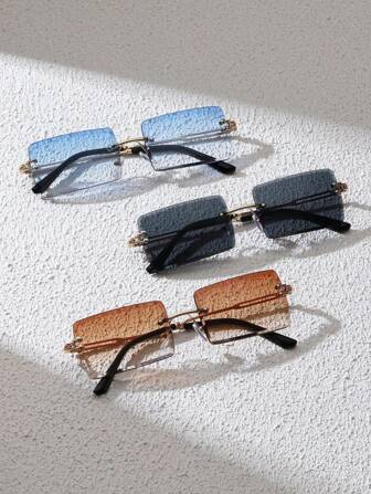 Set de 3 piezas/Set de 4 piezas/Set de 5 piezas, Gafas de lujo rectangulares sin marco de moda unisex para la vida diaria y accesorios de viaje al aire libre