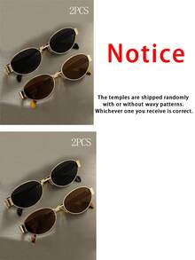 2副金属框椭圆形时尚眼镜，适合女孩日常佩戴和海滩搭配（镜腿颜色和款式随机）