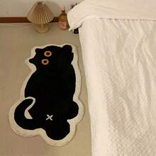 1pc Cute Black Cat Pattern Plush Non-Slip Absorbent Soft Shaggy Indoor Decorative Rug Carpet For Doorway, Bedside, Home Decor