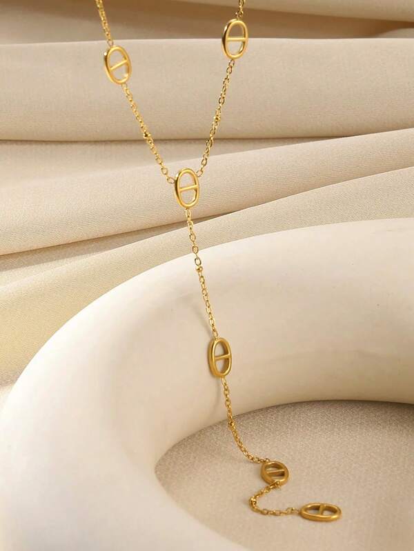 Collier chaîne en acier inoxydable en Y pour femmes, colliers longs plaqués or 18 carats anti-ternissement. Bijoux pour vacances, mariages, fêtes. Cadeaux de Noël pour mère/meilleure amie
