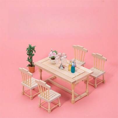 5pcs/Set Miniature Dining Table And Chairs Model, Micro Scene Furniture Decor, Dollhouse Restaurant Dining Table And Chairs Decor, 1:12 Dollhouse Mini Restaurant Scene Model, OB11 Micro Embryo Dining Table Chair Set, Furniture Model, Micro Scene Photography Prop Decor. Christmas Micro Scene Decor, Dollhouse Accessory Model, Dollhouse Mini Kitchen Table And Chairs Model, Photography Prop, Christmas Gift