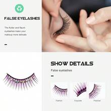 GAO5 Pairs Diamond False Eyelashes Faux Lashes Fake Lashes Eyeliner Sticker Fluffy Eyelashes Colored Self Miss With Diamond Makeup Tools Chemical Fiber Hard Stem Purple4023 - Purple - View 4