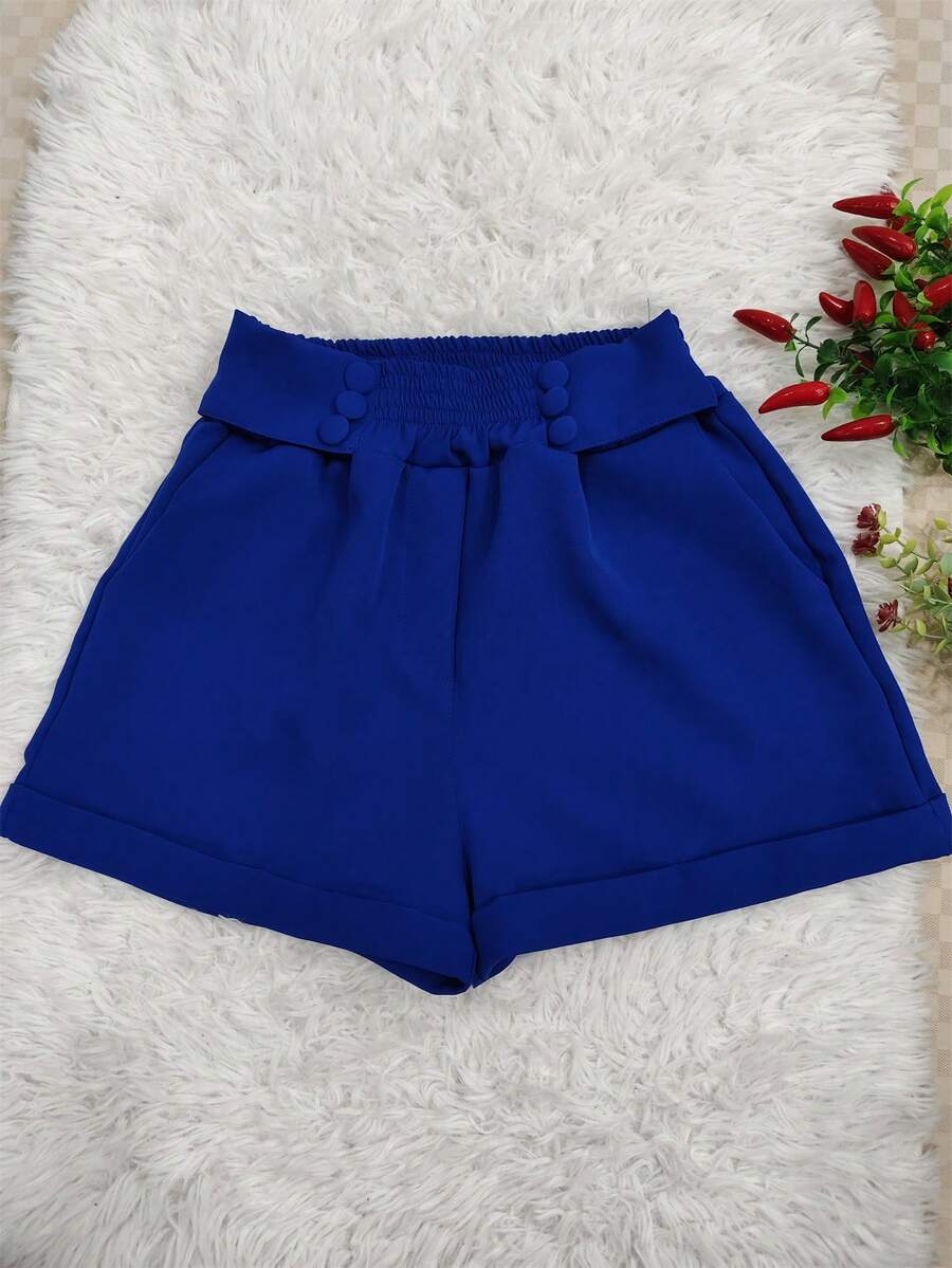 Women's Solid Color Shorts - Blue - View 1
