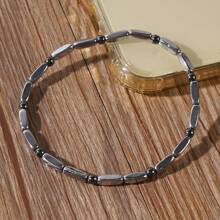 Bracciale da uomo in acciaio dal colore cilindrico, design con perline tonde da 3mm, realizzato con accuratamente selezionato agata nera, con una sensazione di forte e durevole