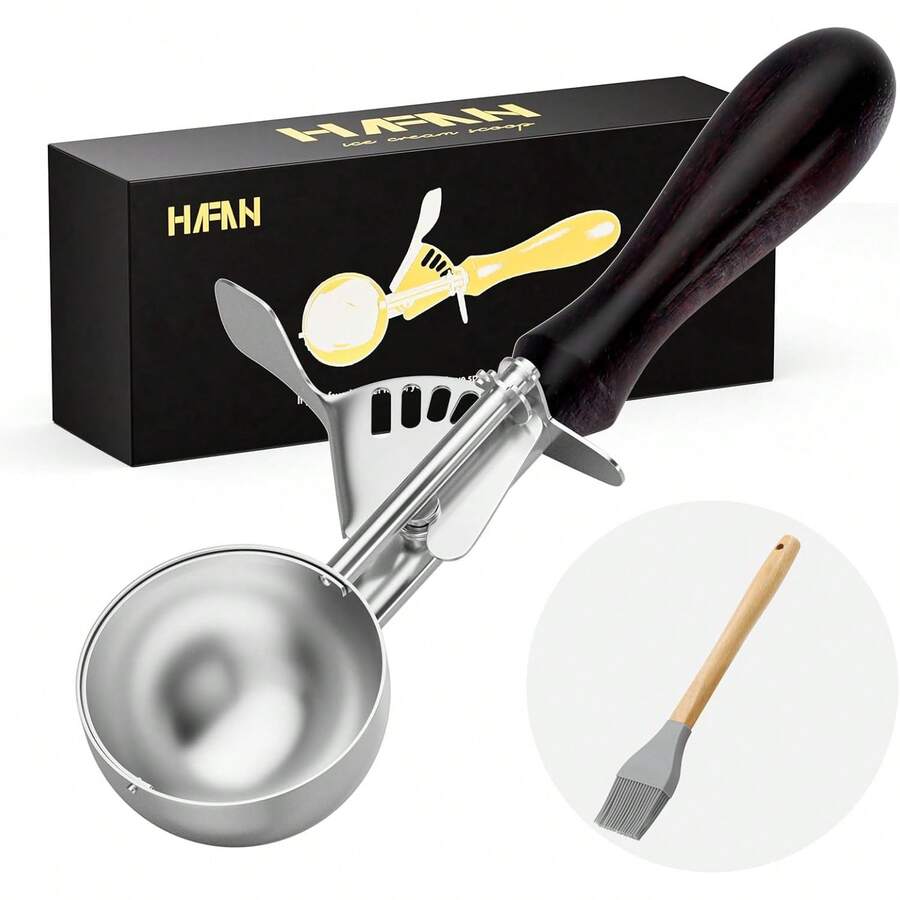 Scoop, Cookie Scoop,Hafan 304 Stainless Steel Icecream Scoops With And Non-Slip Wood Handle,, Mashed Potato Scooper, Fruits, Cookies,Baking