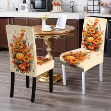 Juego de 1/4/5/6/7/36 fundas de silla con estampado de temas de Halloween, flores, calabazas, adecuadas para la decoración diaria moderna de interiores, restaurantes, hoteles, fiestas, bodas, comedores, cocinas. Fundas de silla elásticas lavables para mesas cuadradas - ZYT-147 - Ver 9