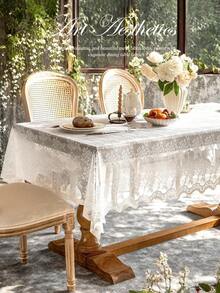 1 pieza Mantel de encaje hueco, mantel de encaje floral romántico vintage francés, apto para boda, fiesta, sala de estar, mesa de comedor, decoración del hogar - Blanco - Ver 3