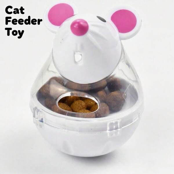1pc Pet Cat Roly-Poly Tumbler Feeder Toy, Mouse Shaped Food Dispensing Ball, Suitable For Kittens & Adult Cats, Anti-Gulp, Chew Resistant, Boredom Relief