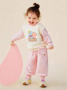 mini bala Dumbo Collab Baby Girl Set Soft Long Sleeve Top + Pants Fall Outfit - Milky White - View 2