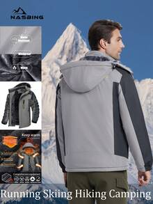 NASBING Men's Winter Ski Jacket Water Resistant Windproof Snowboard Thermal Lined Hooded Winter Clothes 4 Pockets Parka Hiking Camping Climbing,Skiing - Light Grey - View 4