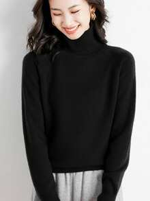 Popular Autumn And Winter Women's Sweaters, Turtleneck Sweaters, Long Sleeve Tops And Bottoms, Elegant And Warm - 黑色 - 查看 3