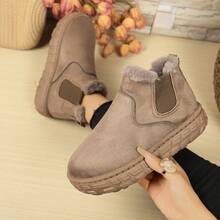 Botas de nieve para mujer, forro térmico cálido, suela gruesa, botas de tobillo con suela blanda para estudiantes, de fácil puesta