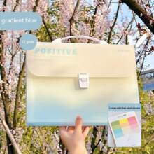 1pc 12-Grid Ombre Color Handle A4 Accordion File Bag, High-Quality School Student Document Organizer Folder,For School Supplies,Back To School
