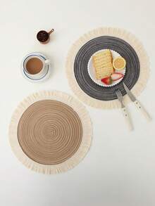 1pc/4pcs/6pcs 15 Inch Round Woven Fringe Placemats, Washable Non-Slip Heat-Resistant Table Mats, Suitable For Home, Dining Table Decor, Spring, Outdoor, Holidays, Parties, Gifts