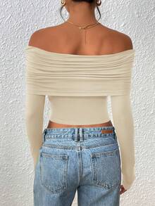 Women's Long Sleeve Shirts Off Shoulder Tops Going Out Slim Fitted Y2K Blouses Fall Fashion Clothes - Màu be - Xem 2