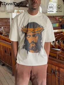 Y2K,Jesus Christ Saves Lives....Fashionable Cotton Men's T-Shirt, Multi-Color Optional, Surprise Gift For Friends And Family, Christmas Drop Shoulder Sleeves Round Neck