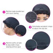 Short Pixie Cut Wigs Human Hair For Women- 6 Inch Short Curly Wave Wigs -150% Density Glueless Wigs With Bangs For Daily Use Halloween Costumes - Natural & Black - View 9