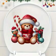 Adesivo per WC con personaggio cartoni animati adorabile con cappello natalizio - modello gufo, orso o pupazzo di neve, rimovibile, autoadesivo, finitura opaca, ideale per decorare il bagno, coprisedie del wc, decorazione natalizia | Disegno giocoso | Facile da installare, decorazione natalizia