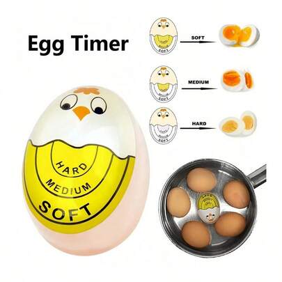 1pc Reusable Cute Egg Timer, Boiled Egg Timer, Hard And Soft Egg Timer, Color-Changing Egg Timer With Sensitive Indicator, Home Kitchen Breakfast Tools, Kitchen Gadgets, Kitchen Accessories, Kitchen Supplies (Yellow, Red)