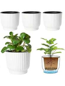 1 件白色花园花盆，室内植物自动浇水花盆，适合所有室内植物、花卉、非洲紫罗兰，非常适合房间装饰、家居装饰、卧室装饰和花园装饰 - 彩色 - 查看 1