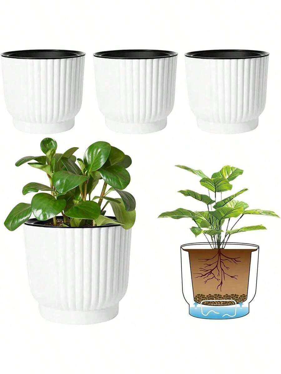 1 件白色花园花盆，室内植物自动浇水花盆，适合所有室内植物、花卉、非洲紫罗兰，非常适合房间装饰、家居装饰、卧室装饰和花园装饰 - 彩色 - 查看 1