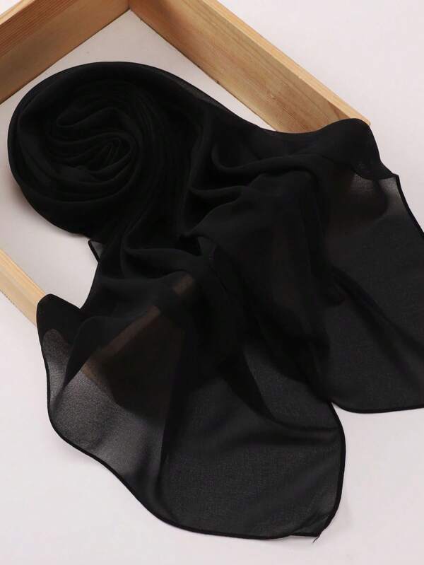1pc Women's Solid Color Chiffon Scarf With Pearls, Chiffon Headscarf
