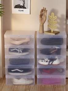 1/6/12 件鞋盒透明设计，带翻盖，可折叠旅行鞋收纳盒，易于清洁，适合高跟鞋、凉鞋和鞋子，鞋子收纳盒 - 白色 - 查看 5