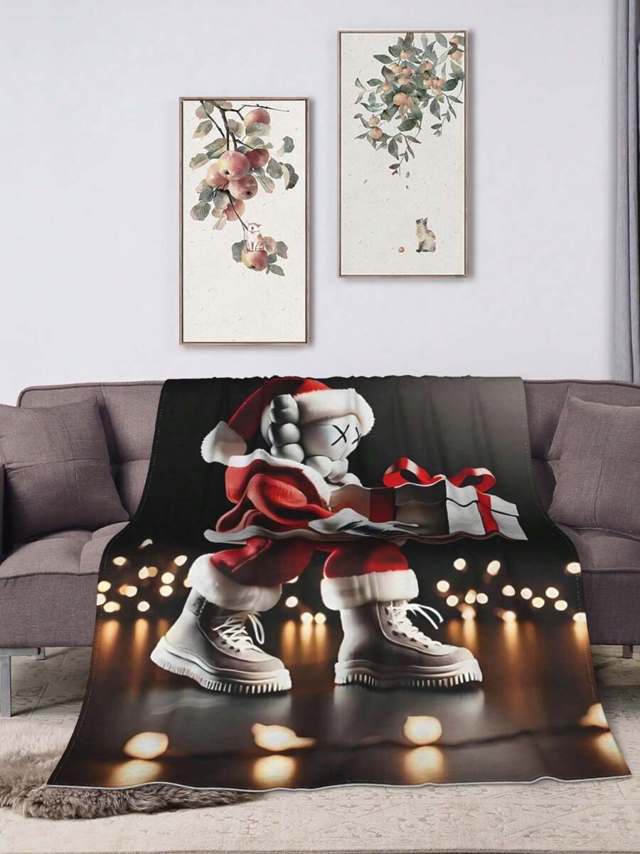 Kawss Kawaii Kaw Anime Flannel Blanket For Girls Boys, Anime Gift Cover Blanket, Cozy Plush Flannel Fleece Printed Blanket, Lightweight Plush For Bed Decoration 50x40inch - 黑色 - 查看 1