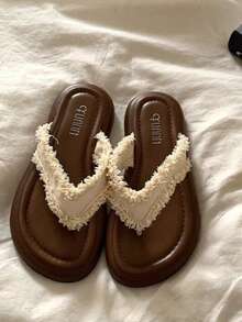 2025年夏季新款女士人字拖夹趾凉鞋厚底休闲沙滩拖鞋 - 米色 - 查看 5